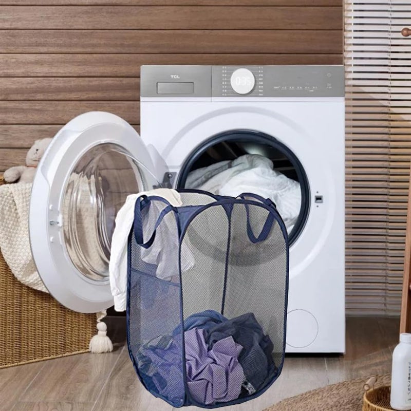 Buenod Pop up Laundry Hamper, Foldable Mesh Clothes Hamper for Kids Room, College Dorm or Travel, Collapsible Laundry Basket for Storage, Blue - Image 3